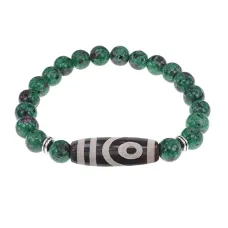 Браслет с 2-глазой бусиной Дзи и синт.камнем Цоизит BSDS8-26-22