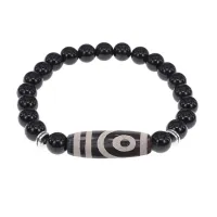 Браслет с 2-глазой бусиной Дзи и нат.камнем Черный агат BSDS8-26-23