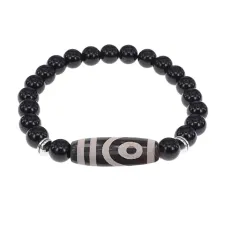 Браслет с 2-глазой бусиной Дзи и нат.камнем Черный агат BSDS8-26-23