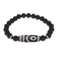 Браслет с 2-глазой бусиной Дзи и синт.камнем Шунгит BSDS8-26-24