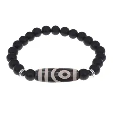 Браслет с 2-глазой бусиной Дзи и синт.камнем Шунгит BSDS8-26-24