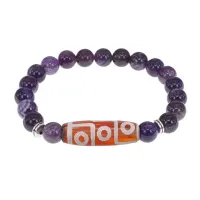 Браслет с 9-глазой бусиной Дзи и нат.камнем Аметист BSDS8-27-03