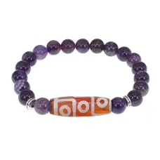 Браслет с 9-глазой бусиной Дзи и нат.камнем Аметист BSDS8-27-03