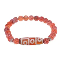 Браслет с 9-глазой бусиной Дзи и нат. камнем Африканский агат BSDS8-27-04