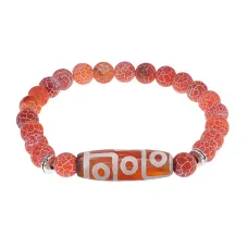 Браслет с 9-глазой бусиной Дзи и нат. камнем Африканский агат BSDS8-27-04