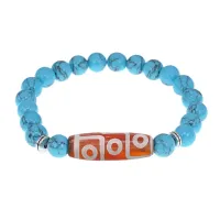 Браслет с 9-глазой бусиной Дзи и синт.камнем Бирюза BSDS8-27-05