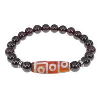 Браслет с 9-глазой бусиной Дзи и нат.камнем Гранат BSDS8-27-06