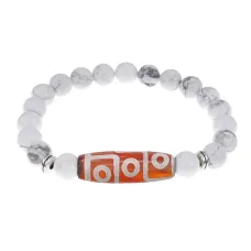 Браслет с 9-глазой бусиной Дзи и нат.камнем Кахолонг BSDS8-27-07