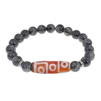 Браслет с 9-глазой бусиной Дзи и нат.камнем Лабрадор BSDS8-27-08