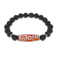 Браслет с 9-глазой бусиной Дзи и нат.камнем Лава BSDS8-27-09