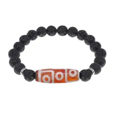 Браслет с 9-глазой бусиной Дзи и нат.камнем Лава BSDS8-27-09