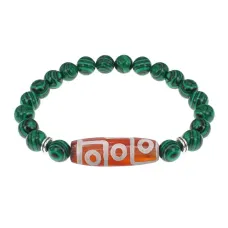 Браслет с 9-глазой бусиной Дзи и синт.камнем Малахит BSDS8-27-12