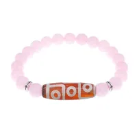Браслет с 9-глазой бусиной Дзи и нат. камнем Розовый кварц BSDS8-27-15