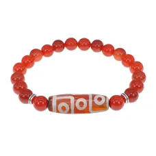 Браслет с 9-глазой бусиной Дзи и нат.камнем Сердолик BSDS8-27-17