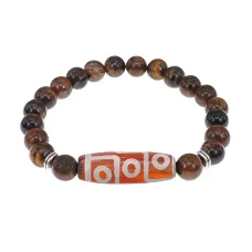 Браслет с 9-глазой бусиной Дзи и нат.камнем Тигровый глаз BSDS8-27-19
