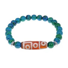 Браслет с 9-глазой бусиной Дзи и синт.камнем Хризоколла BSDS8-27-21