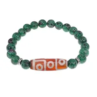 Браслет с 9-глазой бусиной Дзи и синтетическим камнем Цоизит BSDS8-27-22