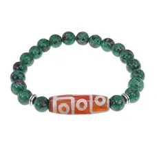 Браслет с 9-глазой бусиной Дзи и синтетическим камнем Цоизит BSDS8-27-22
