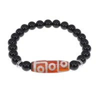 Браслет с 9-глазой бусиной Дзи и нат.камнем Черный агат BSDS8-27-23