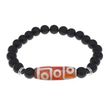 Браслет с 9-глазой бусиной Дзи и синт.камнем Шунгит BSDS8-27-24
