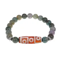 Браслет с 9-глазой бусиной Дзи и нат.камнем Яшма BSDS8-27-25
