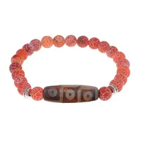 Браслет с 9-глазой бусиной Дзи и нат.камнем Африканский агат BSDS8-28-04
