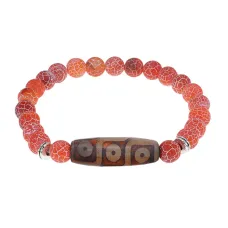 Браслет с 9-глазой бусиной Дзи и нат.камнем Африканский агат BSDS8-28-04