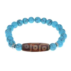 Браслет с 9-глазой бусиной Дзи и синт. камнем Бирюза BSDS8-28-05