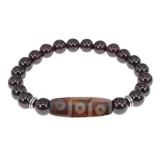 Браслет с 9-глазой бусиной Дзи и нат.камнем Гранат BSDS8-28-06