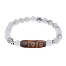 Браслет с 9-глазой бусиной Дзи и нат.камнем Кахолонг BSDS8-28-07
