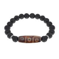 Браслет с 9-глазой бусиной Дзи и нат.камнем Лава BSDS8-28-09