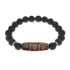 Браслет с 9-глазой бусиной Дзи и нат.камнем Лава BSDS8-28-09