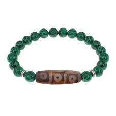 Браслет с 9-глазой бусиной Дзи и синтетическим камнем Малахит BSDS8-28-12