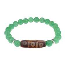 Браслет с 9-глазой бусиной Дзи и нат.камнем Нефрит BSDS8-28-13