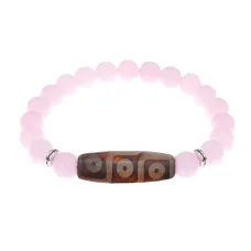 Браслет с 9-глазой бусиной Дзи и нат.камнем Розовый кварц BSDS8-28-15