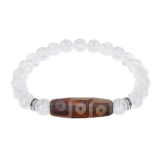 Браслет с 9-глазой бусиной Дзи и синт.камнем Сахарный кварц BSDS8-28-16