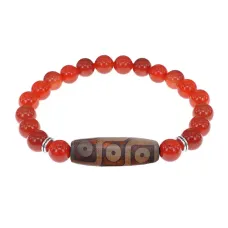 Браслет с 9-глазой бусиной Дзи и нат.камнем Сердолик BSDS8-28-17