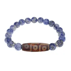 Браслет с 9-глазой бусиной Дзи и нат.камнем Содалит BSDS8-28-18