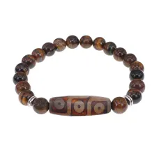 Браслет с 9-глазой бусиной Дзи и нат.камнем Тигровый глаз BSDS8-28-19