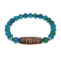 Браслет с 9-глазой бусиной Дзи и синт.камнем Хризоколла BSDS8-28-21