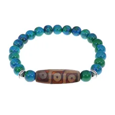 Браслет с 9-глазой бусиной Дзи и синт.камнем Хризоколла BSDS8-28-21