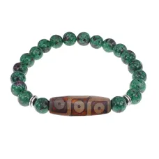Браслет с 9-глазой бусиной Дзи и синтетическим камнем Цоизит BSDS8-28-22