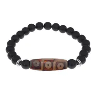 Браслет с 9-глазой бусиной Дзи и синт.камнем Шунгит BSDS8-28-24
