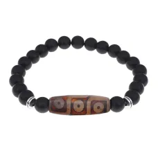 Браслет с 9-глазой бусиной Дзи и синт.камнем Шунгит BSDS8-28-24