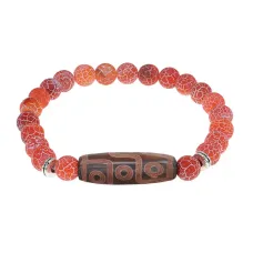 Браслет с 9-глазой бусиной Дзи и нат. камнем Африканский агат BSDS8-29-04