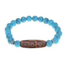Браслет с 9-глазой бусиной Дзи и синт.камнем Бирюза BSDS8-29-05