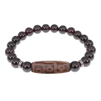 Браслет с 9-глазой бусиной Дзи и нат.камнем Гранат BSDS8-29-06