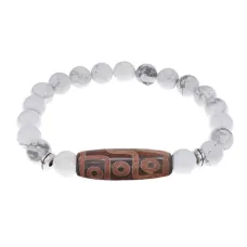 Браслет с 9-глазой бусиной Дзи и нат.камнем Кахолонг BSDS8-29-07