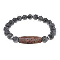 Браслет с 9-глазой бусиной Дзи и нат.камнем Лабрадор BSDS8-29-08