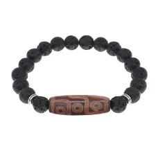 Браслет с 9-глазой бусиной Дзи и нат.камнем Лава BSDS8-29-09